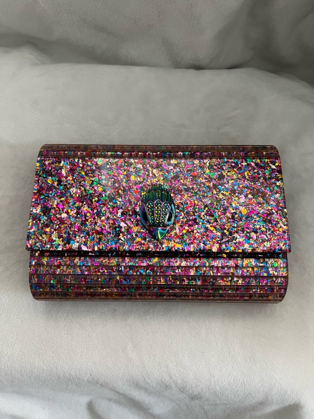 Kurt Geiger Multicolor Sequin Clutch with Iridescent Beetle Clasp